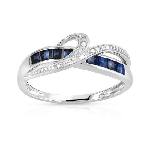 Bague or 375 blanc saphirs et diamants