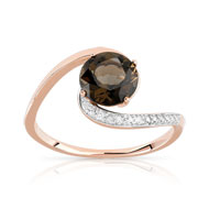 Bague or 375 rose quartz fumé et diamant
