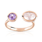 Bague or 375 rose améthyste et quartz rose - vue 1