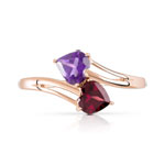 Bague or 375 rose grenat rhodolite et améthystes coeurs - vue 3