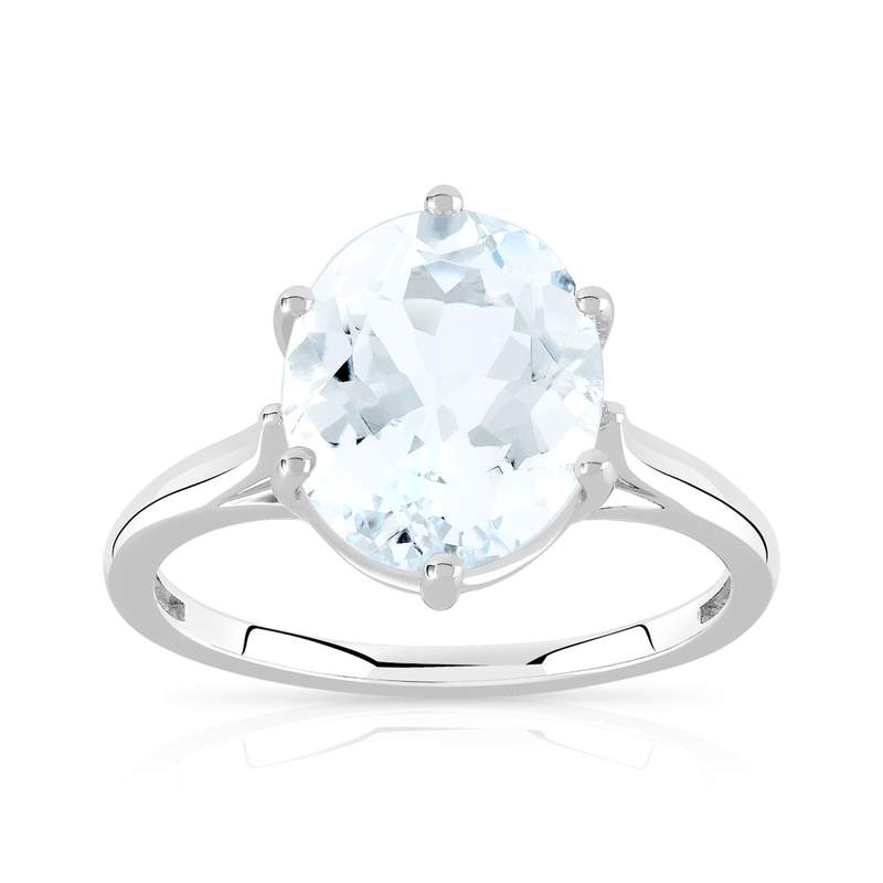 Bague or 375 blanc aigue-marine ovale - vue 1