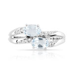 Bague or 375 blanc aigues-marines ovales et diamants - vue 3