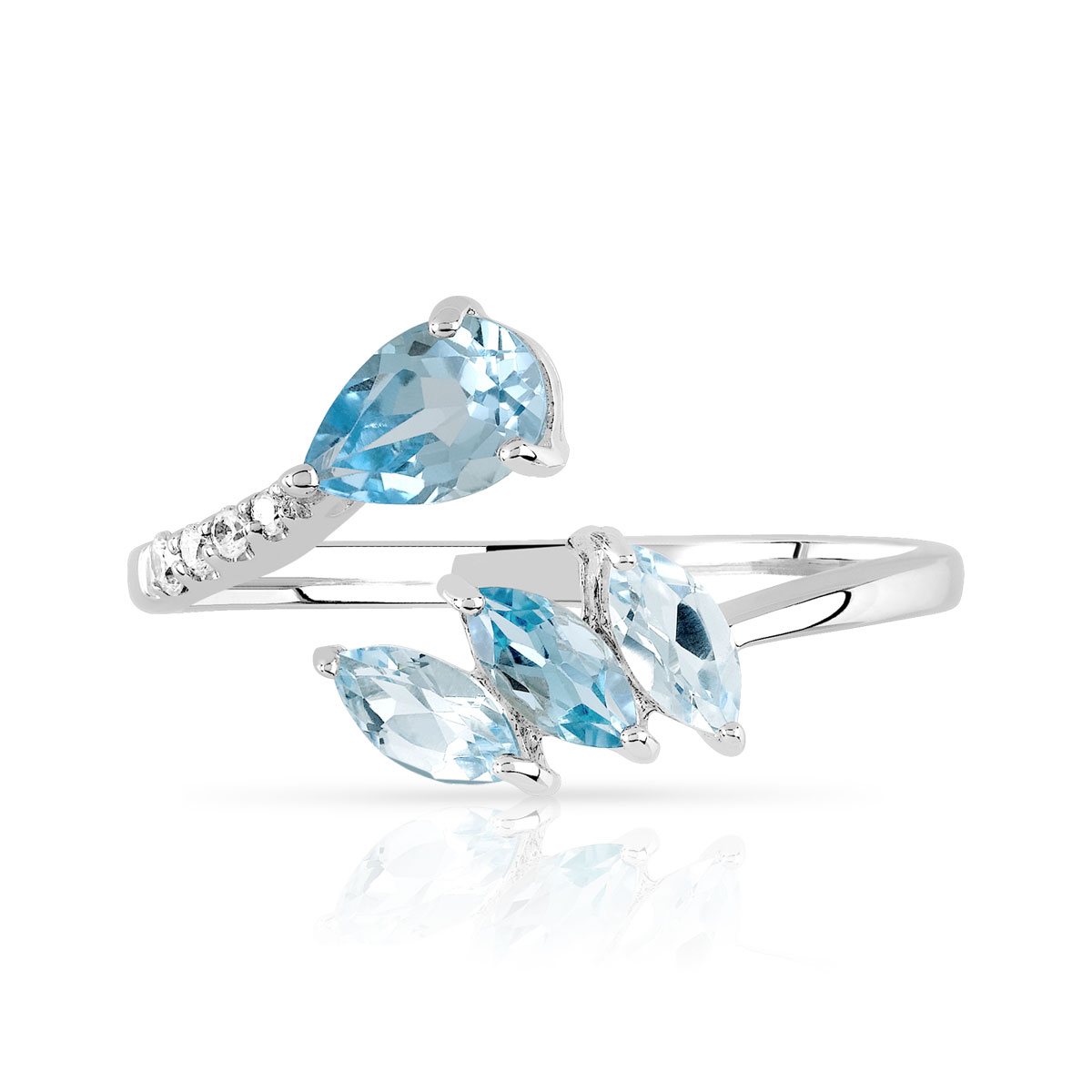 Bague or 375 blanc topaze bleue traitée et zirconia - vue V3