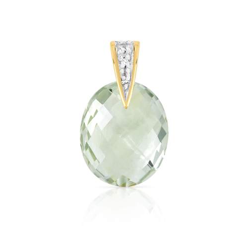 Pendentif or 375 2 tons quartz vert et diamant