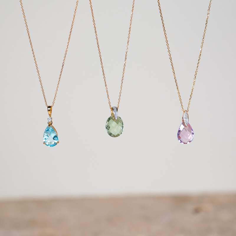 Pendentif or 375 2 tons quartz vert et diamant - vue D1