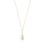Collier or 375 2 tons quartz vert taille poire et diamants 45 cm - vue 1