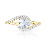 Bague or 375 2 tons ajourée topaze bleue traitée ovale et diamants - vue 3