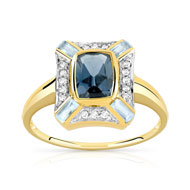 Bague or 375 2 tons topaze bleue traitée et diamant