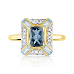 Bague or 375 2 tons topaze london blue rectangulaire et bleues traitées et diamants - vue 3