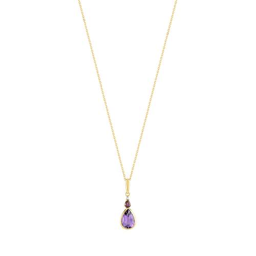 Collier or 375 jaune pierres fines taille poire et diamant 45 cm