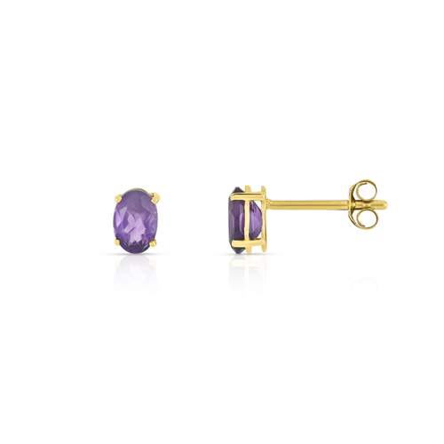 Boucles d'oreilles or 375 jaune améthystes ovales