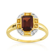 Bague or 375 2 tons grenat et citrine et diamant