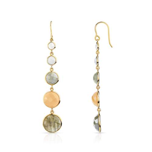 Boucles d'oreilles or 375 jaune pendants pierres fines