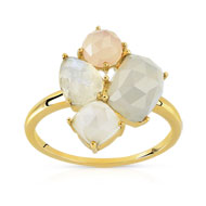 Bague or 375 jaune pierre de lune et agate
