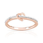 Bague or 375 rose 2 tons coeur double anneau diamants - vue 1