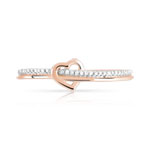Bague or 375 rose 2 tons coeur double anneau diamants - vue 3