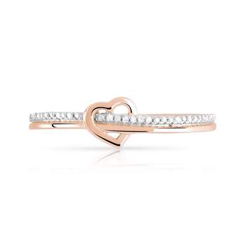 2-Tone 375 Rose Gold Ring with Double Heart Band and Diamonds
