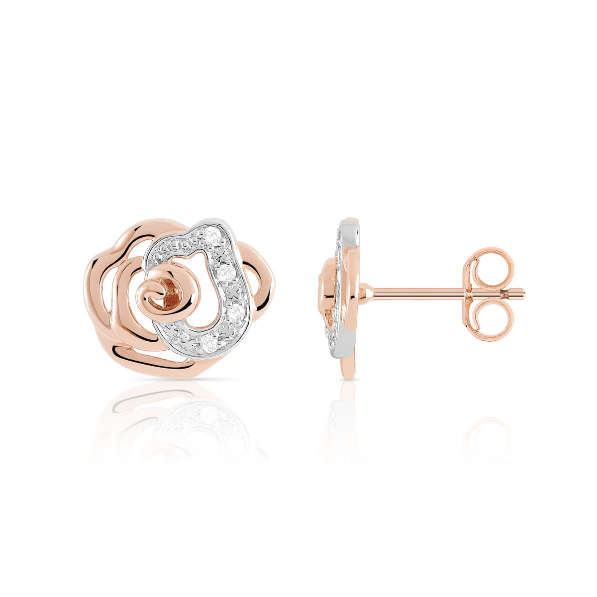 Boucles d'oreilles or 375 rose fleur diamants