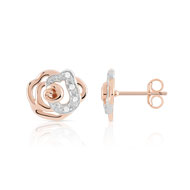Boucles d'oreilles or 375 rose fleur diamants