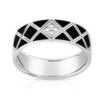 Bague or 375 blanc laque céramique noire diamant - vue 1