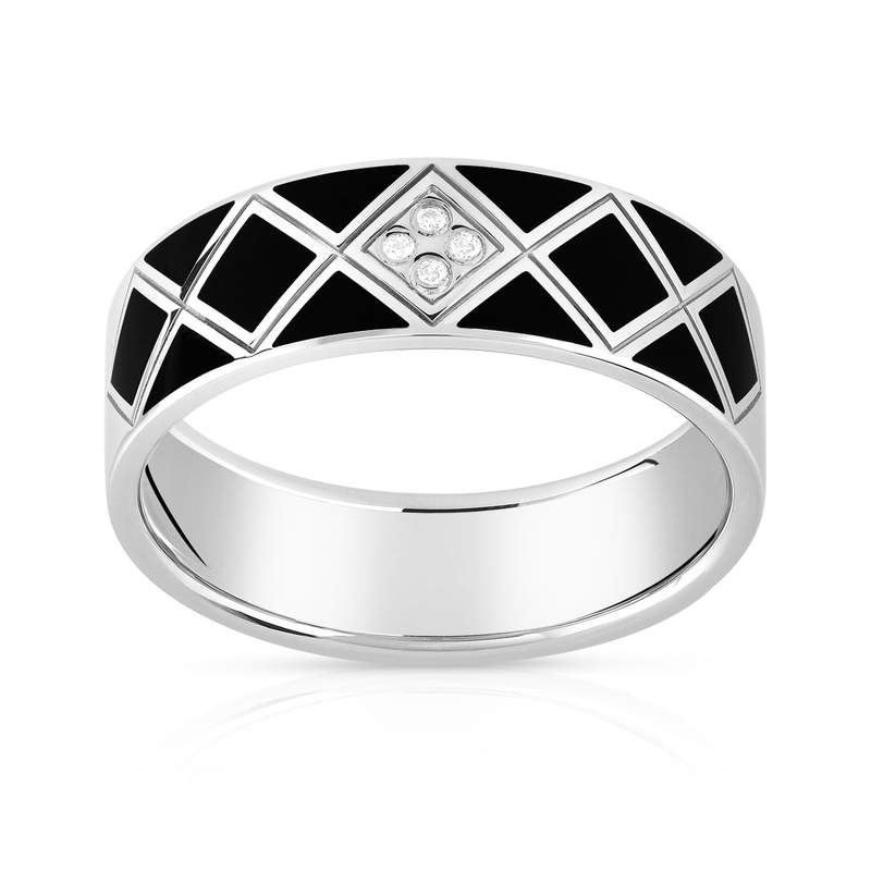 Bague or 375 blanc laque céramique noire diamant - vue 1