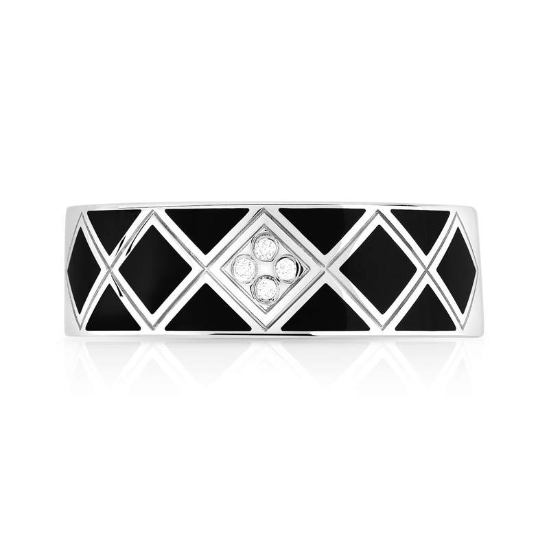 Bague or 375 blanc laque céramique noire diamant - vue 3