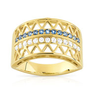 Bague or 375 jaune topaze bleue traitée et zirconia