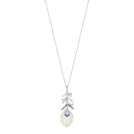 Collier or 375 blanc saphir topaze bleue diamant et nacre