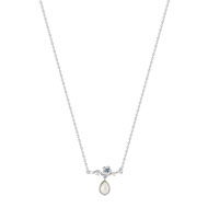 Collier or 375 blanc topaze bleue nacre et diamant
