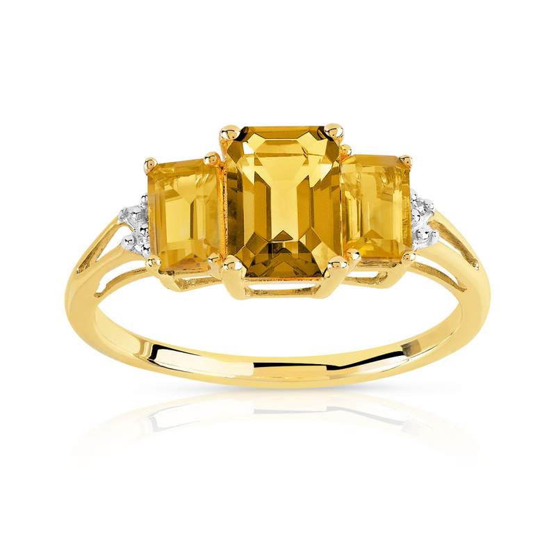 Bague or 375 2 tons citrines rectangulaires et diamants - vue 1