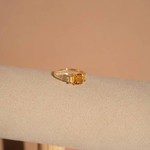 Bague or 375 2 tons citrines rectangulaires et diamants - vue D1