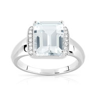 Bague or 375 blanc aigue-marine et diamant