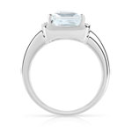 Bague or 375 blanc aigue-marine rectangulaire et diamants - vue 2