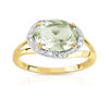 Bague or 375 2 tons quartz vert ovale et diamants - vue V1