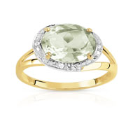 Bague or 375 2 tons quartz vert et diamant
