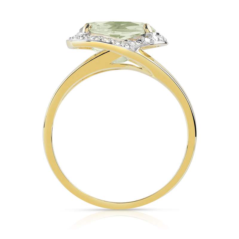 Bague or 375 2 tons quartz vert ovale et diamants - vue 2