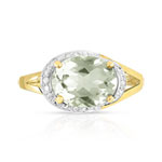 Bague or 375 2 tons quartz vert ovale et diamants - vue 3