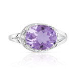 Bague or 375 blanc améthyste ovale et diamants - vue 3