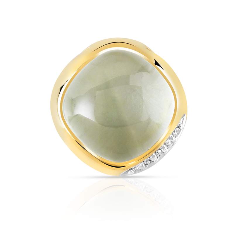 Pendentif or 375 2 tons quartz vert et diamant - vue 1