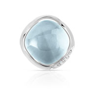 Pendentif or 375 blanc topaze bleue traitée et diamant