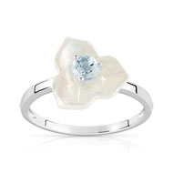 Bague or 375 blanc topaze bleue traitée et nacre