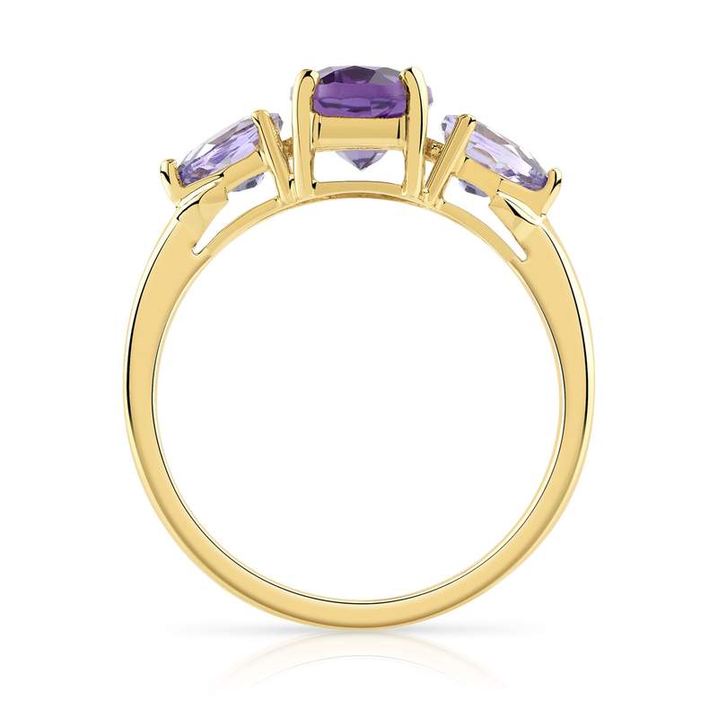 Bague or 375 jaune améthystes - vue 2