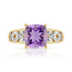 Bague or 375 2 tons améthyste carrée et diamants - vue 3