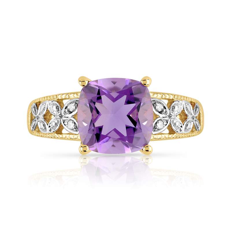 Bague or 375 2 tons améthyste carrée et diamants - vue 3