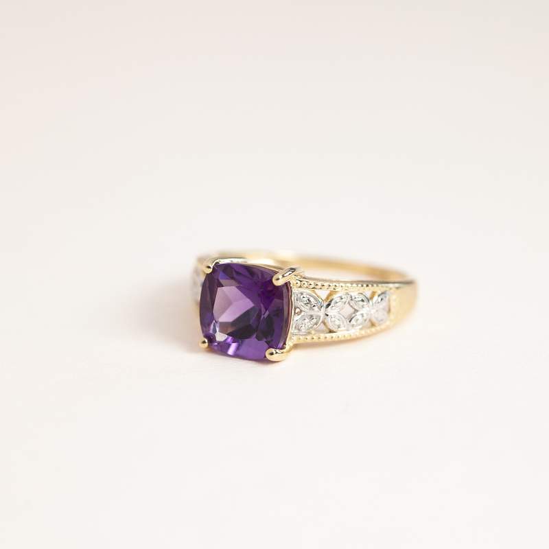Bague or 375 2 tons améthyste carrée et diamants - vue D4