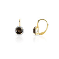 Boucles d'oreilles or 375 2 tons quartz fumé et diamant