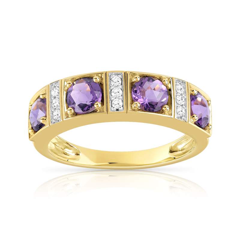 Bague or 375 2 tons améthystes et diamants - vue 1