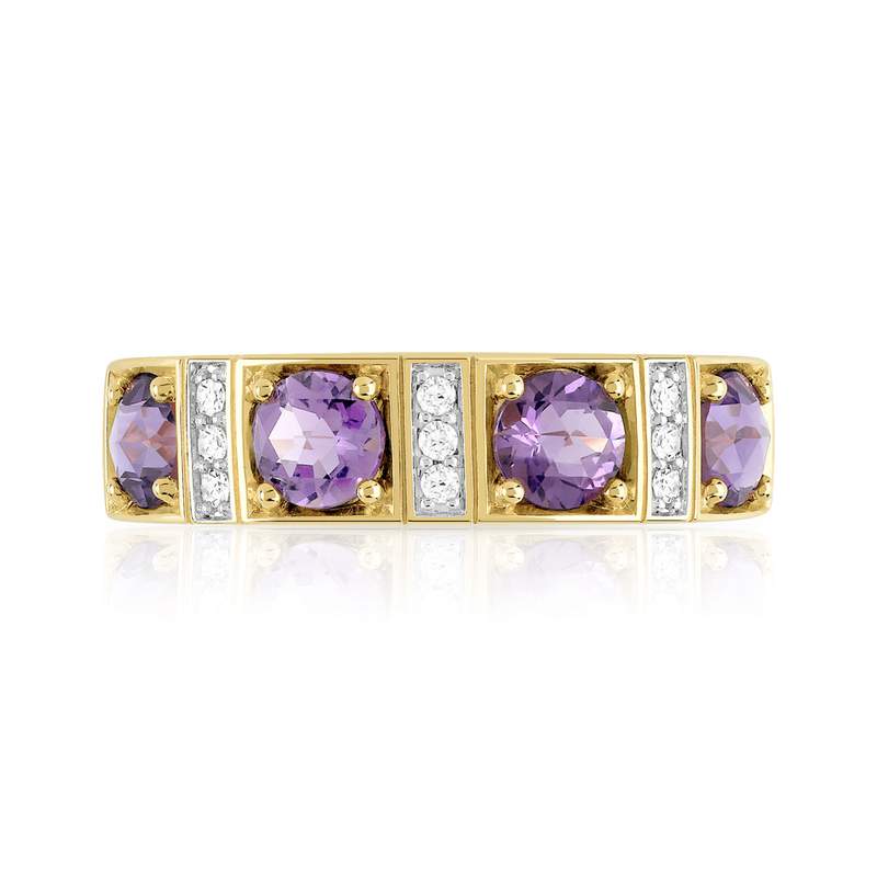 Bague or 375 2 tons améthystes et diamants - vue 3