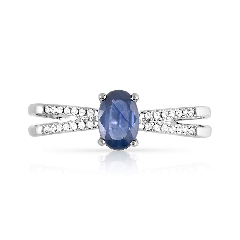 Bague or 375 blanc saphir ovale et diamants - vue 3