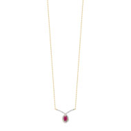 Collier or 375 2 tons rubis ovale et diamants 42 cm